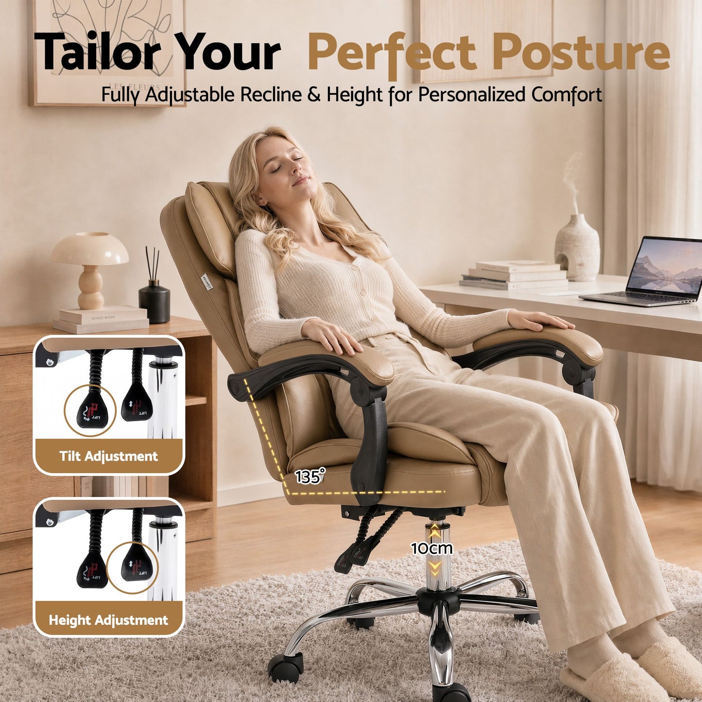 Executive Office Chair Leather Recliner - Espresso