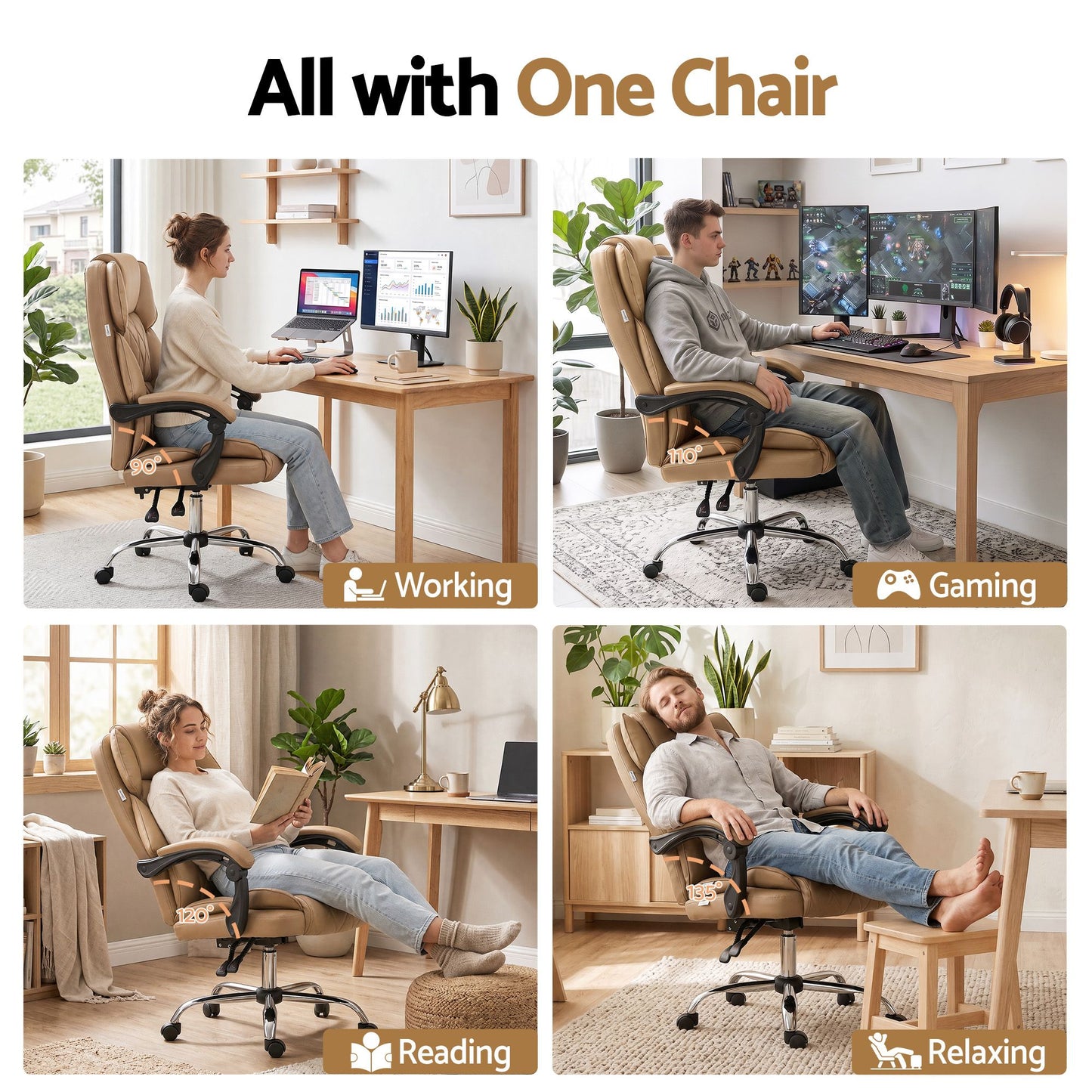 Executive Office Chair Leather Recliner - Espresso