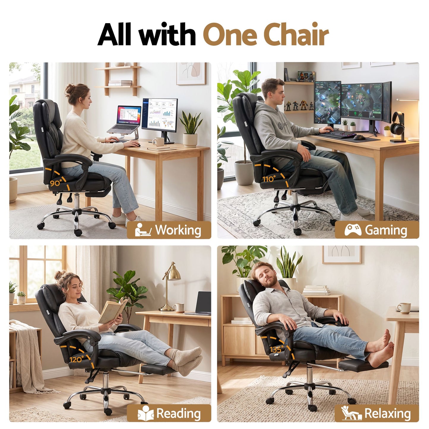 Office Chair Gaming Computer Executive Leather Seat Recliner