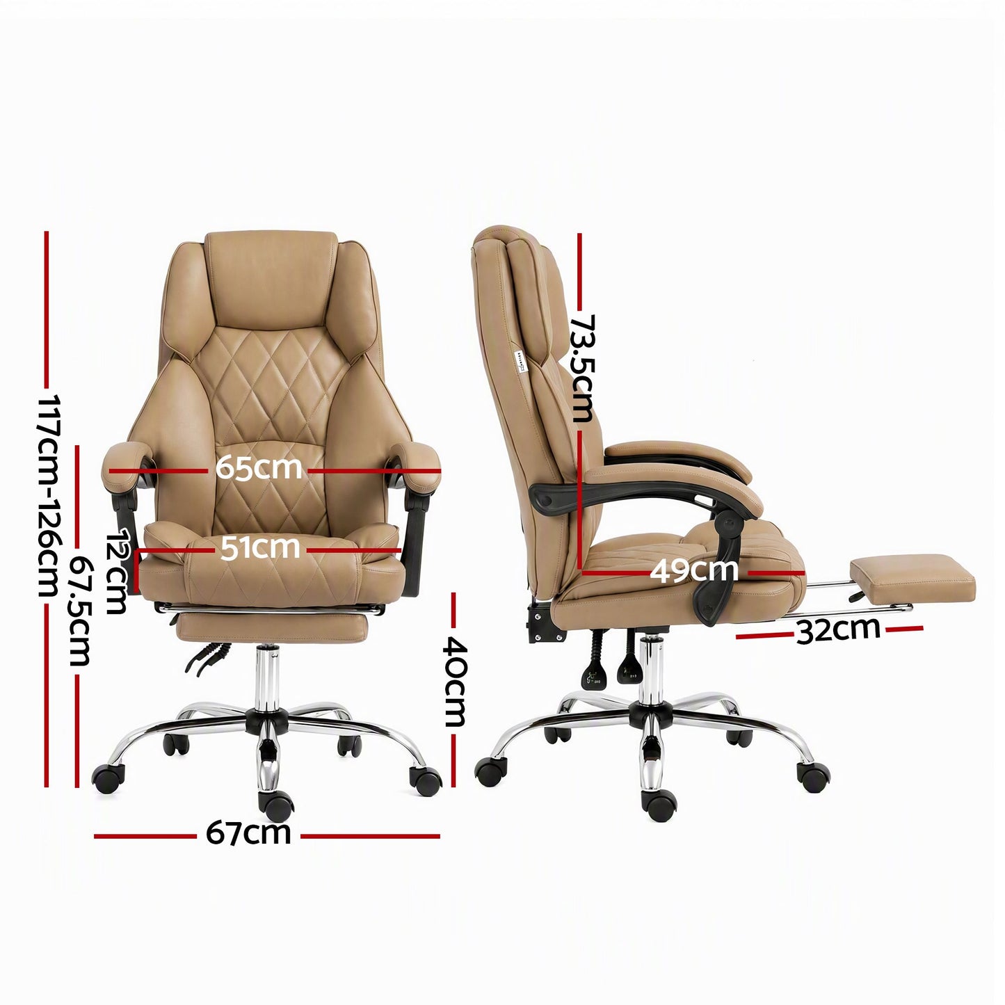 Executive Office Chair Leather with Footrest - Espresso