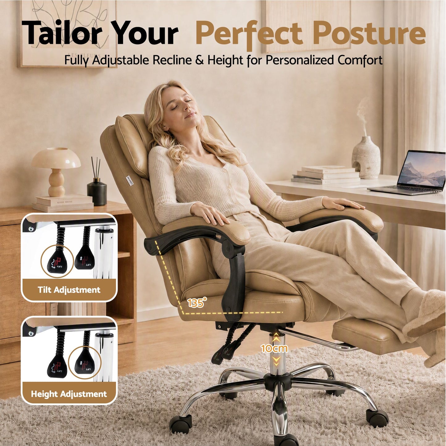 Executive Office Chair Leather with Footrest - Espresso