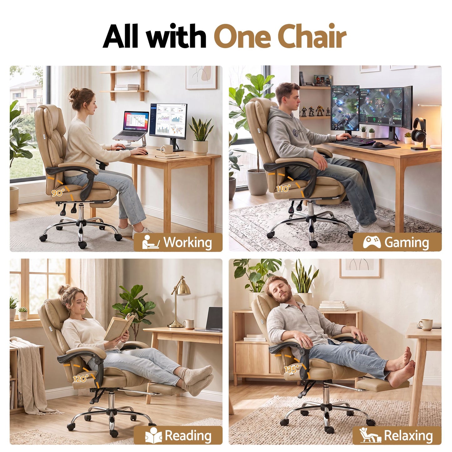 Executive Office Chair Leather with Footrest - Espresso
