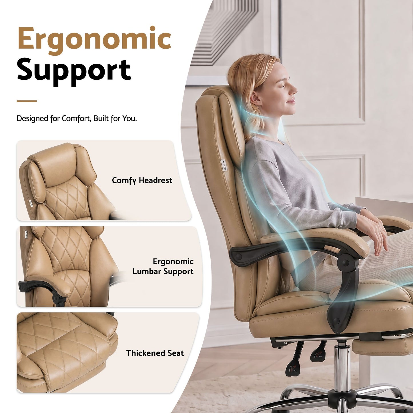 Executive Office Chair Leather with Footrest - Espresso