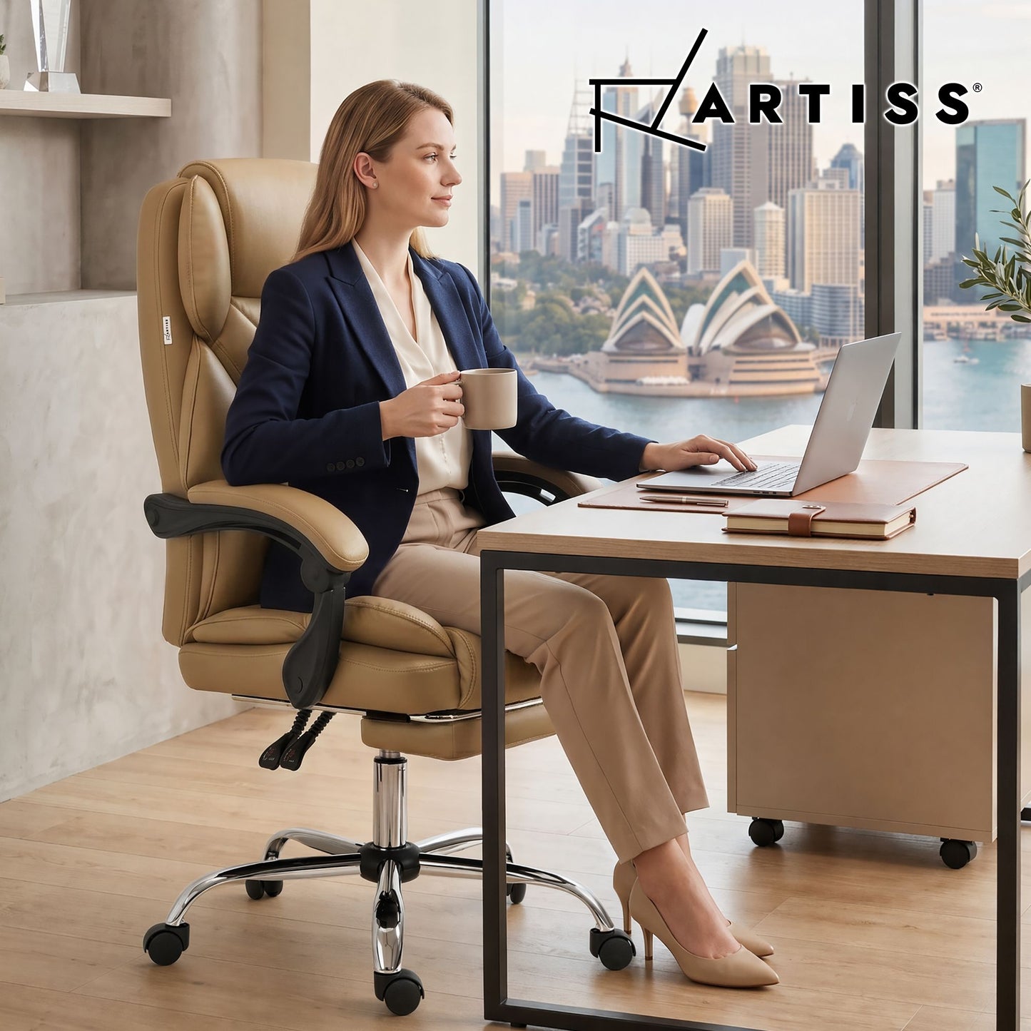Executive Office Chair Leather with Footrest - Espresso