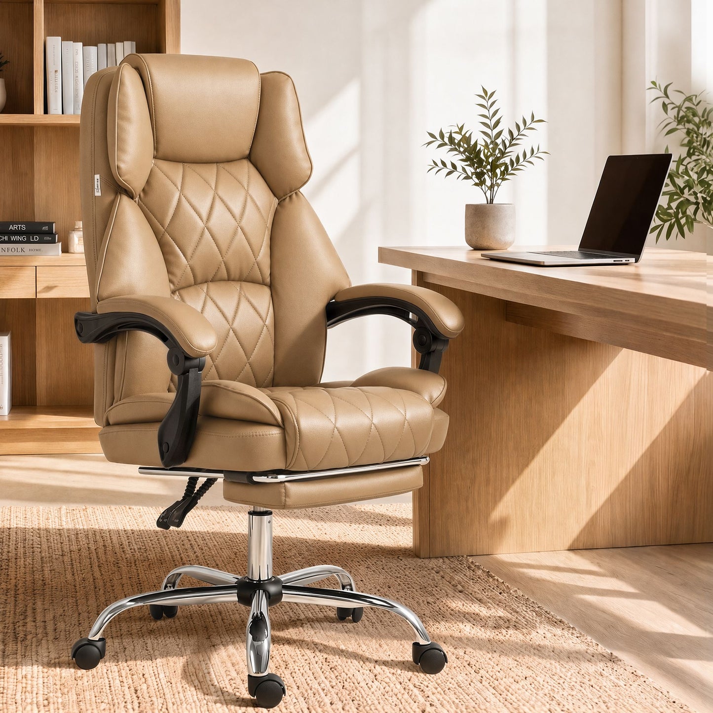 Executive Office Chair Leather with Footrest - Espresso