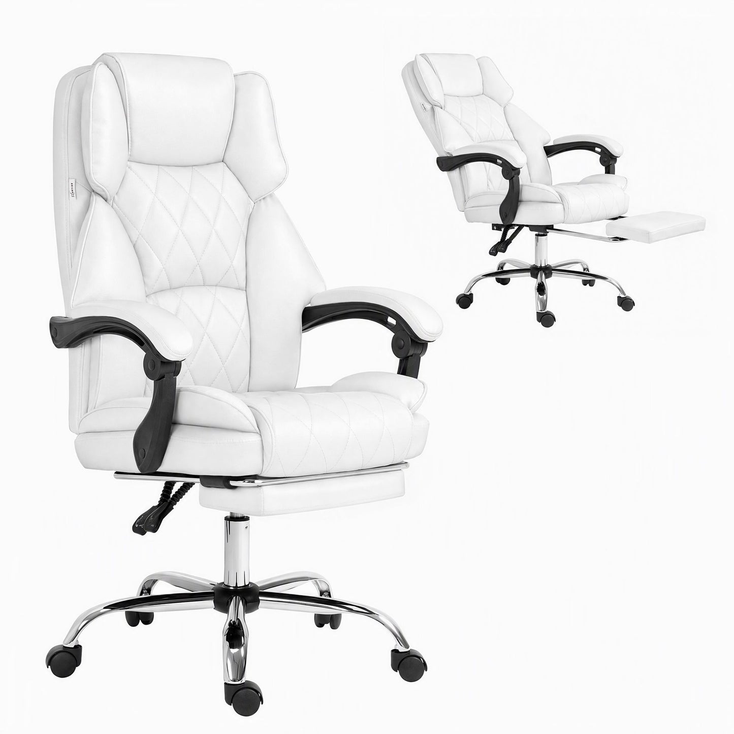 Executive Office Chair Leather with Footrest - White