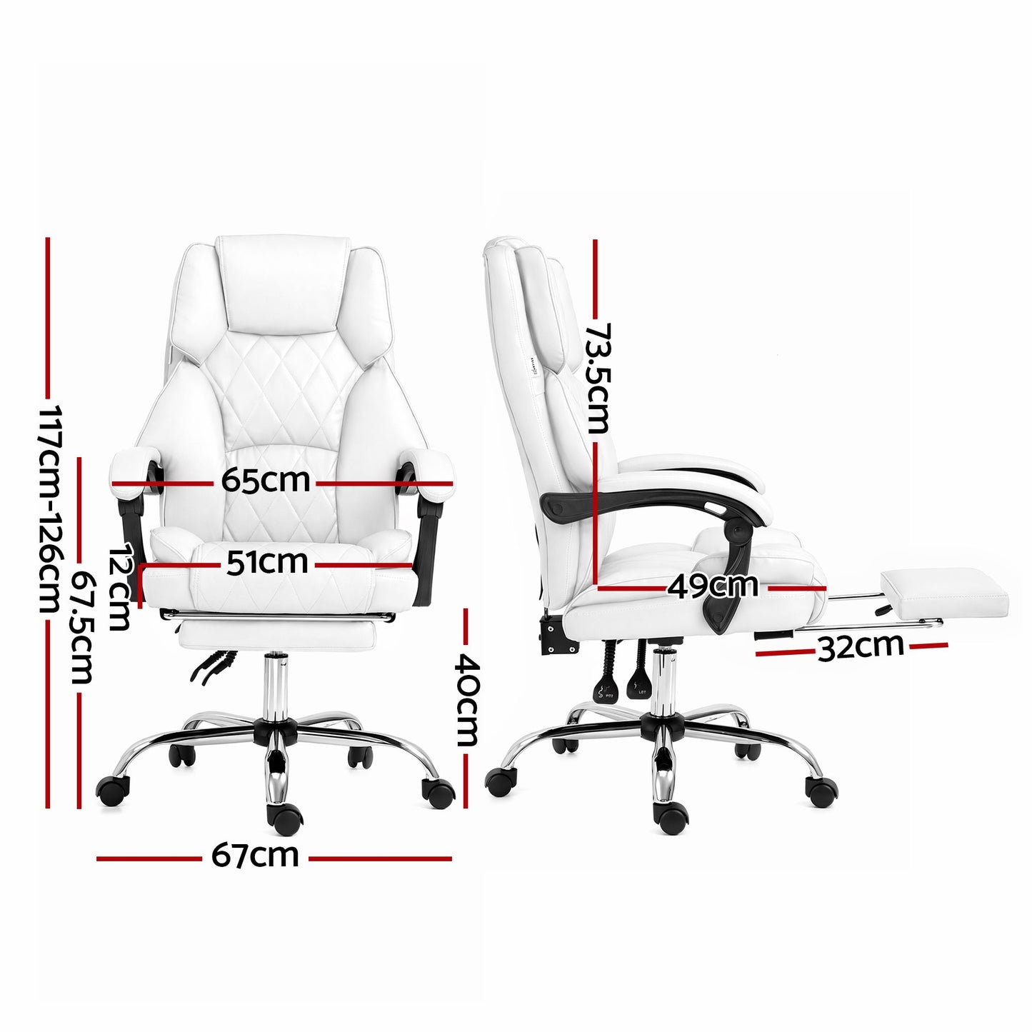 Executive Office Chair Leather with Footrest - White