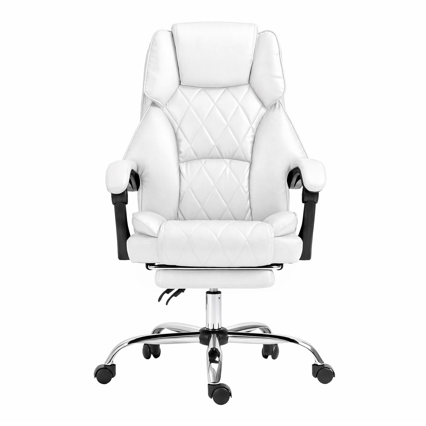 Executive Office Chair Leather with Footrest - White