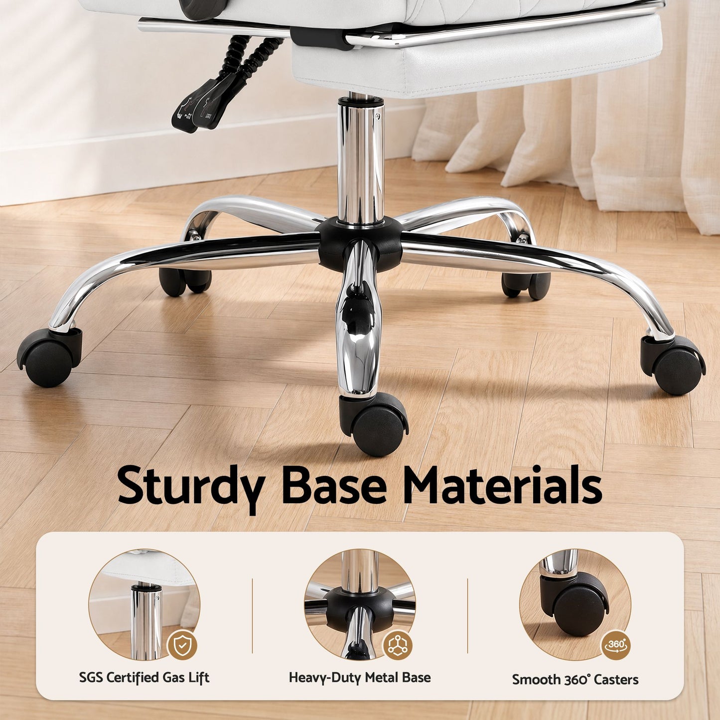Executive Office Chair Leather with Footrest - White