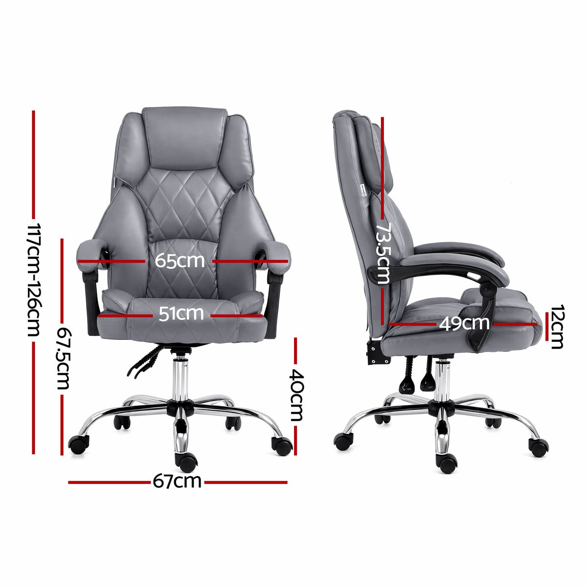 Executive Office Chair Fabric Recliner - Grey