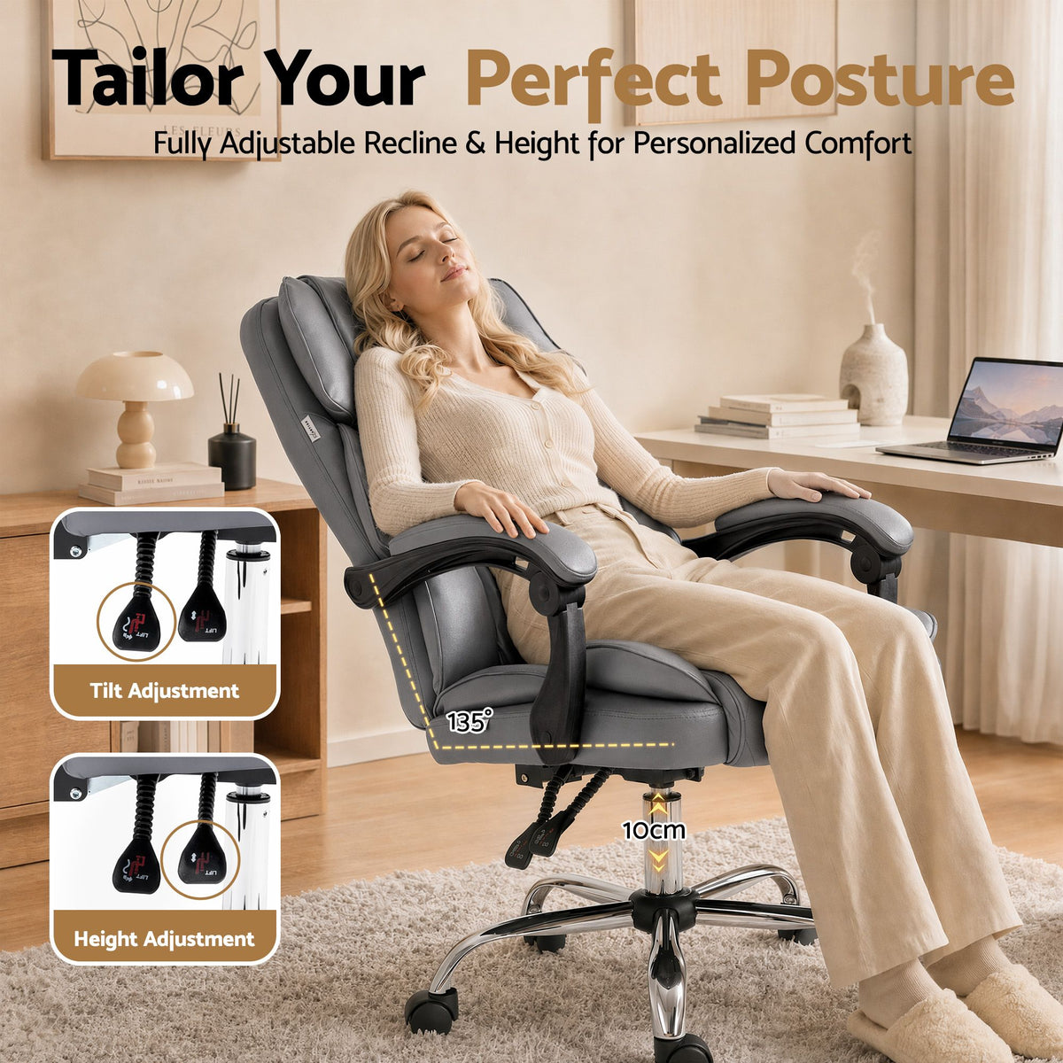 Executive Office Chair Fabric Recliner - Grey