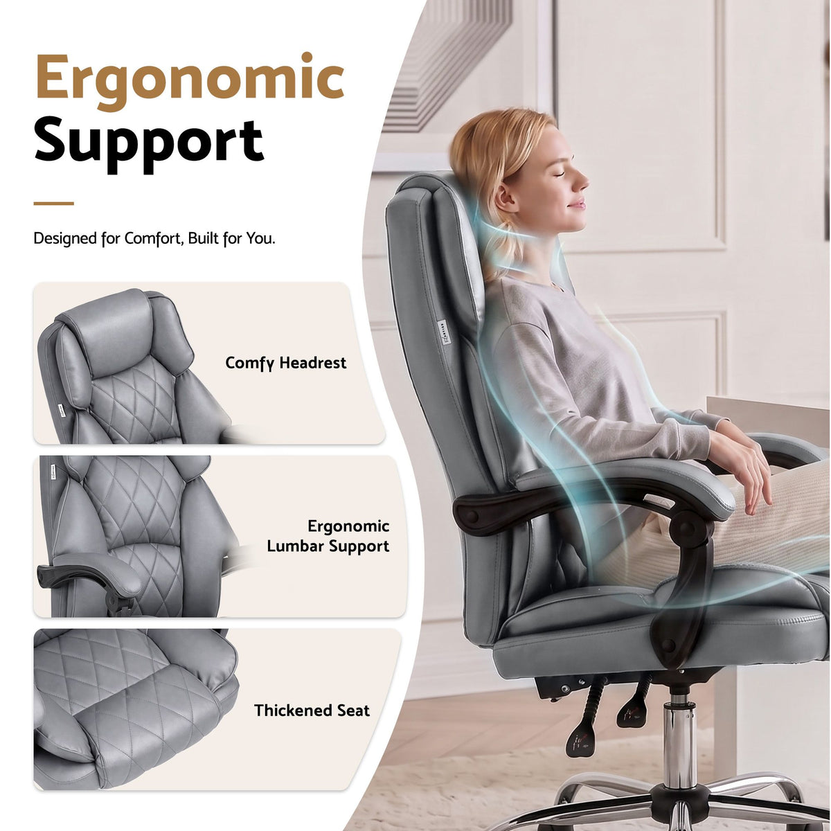 Executive Office Chair Fabric Recliner - Grey