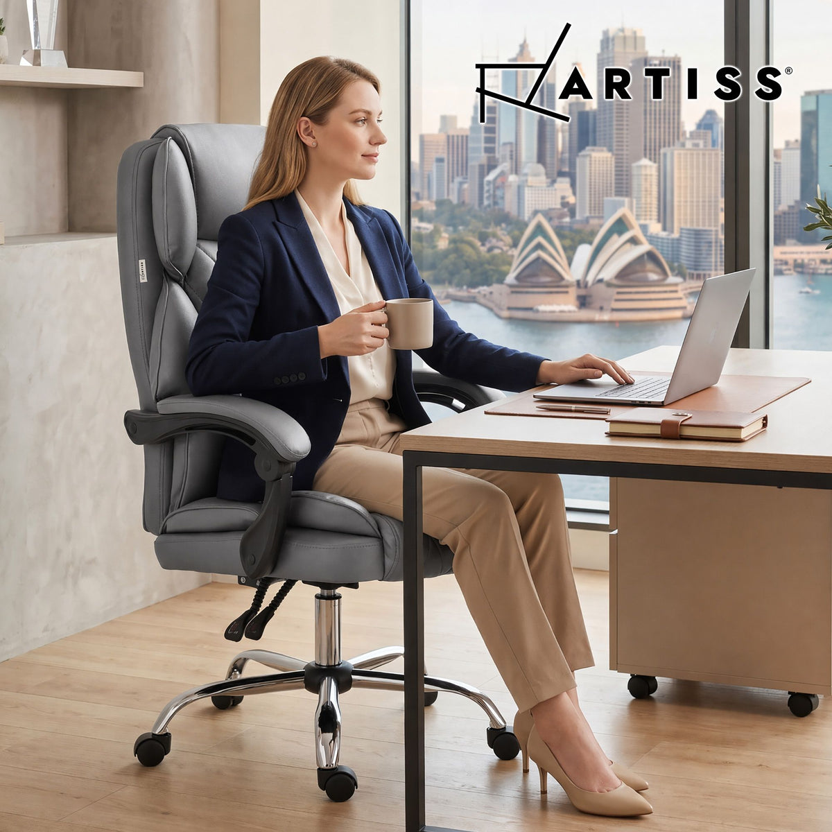 Executive Office Chair Fabric Recliner - Grey