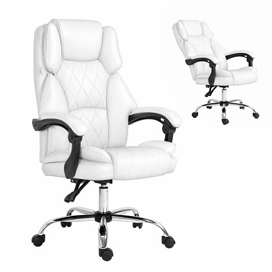 Executive Office Chair Leather Recliner - White