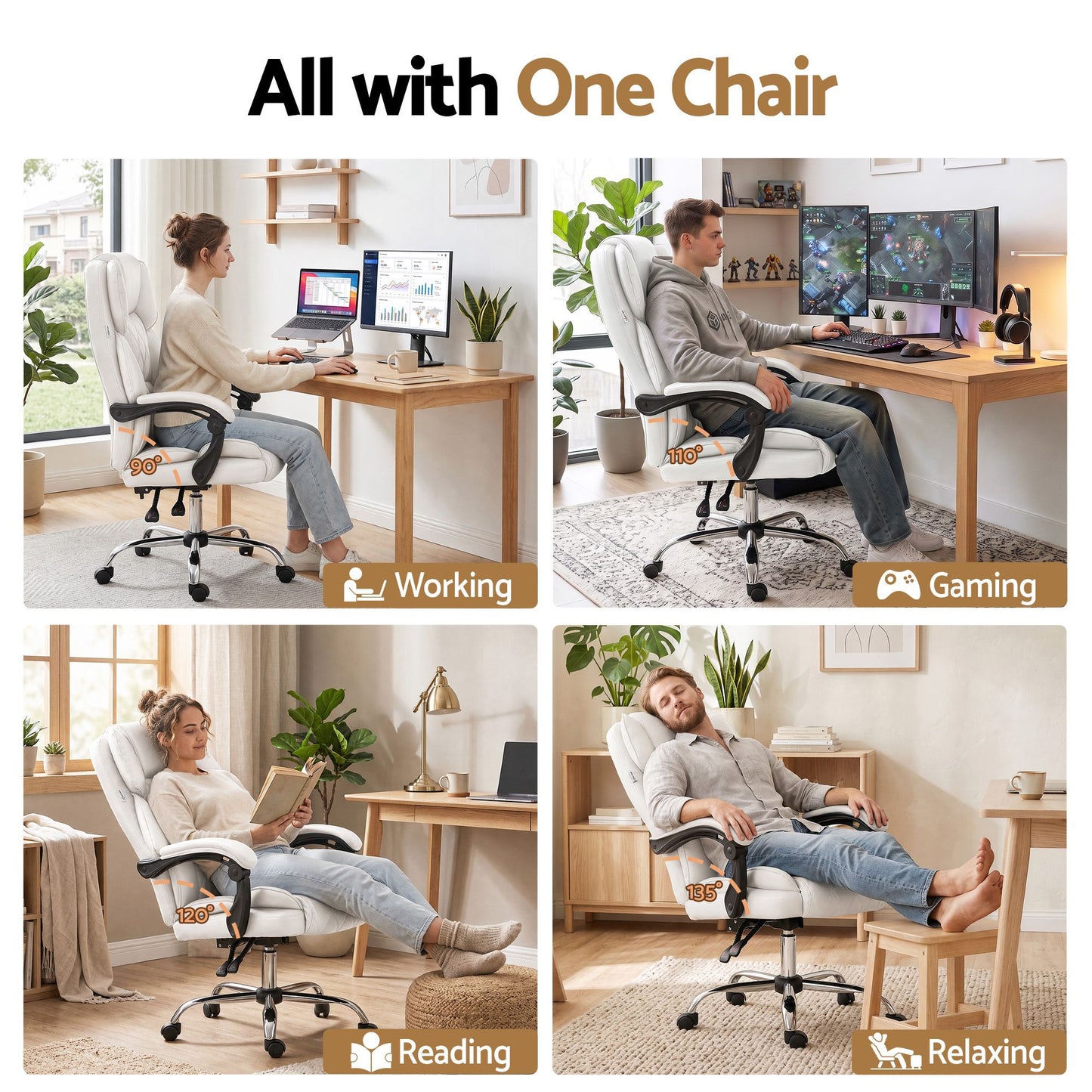 Executive Office Chair Leather Recliner - White