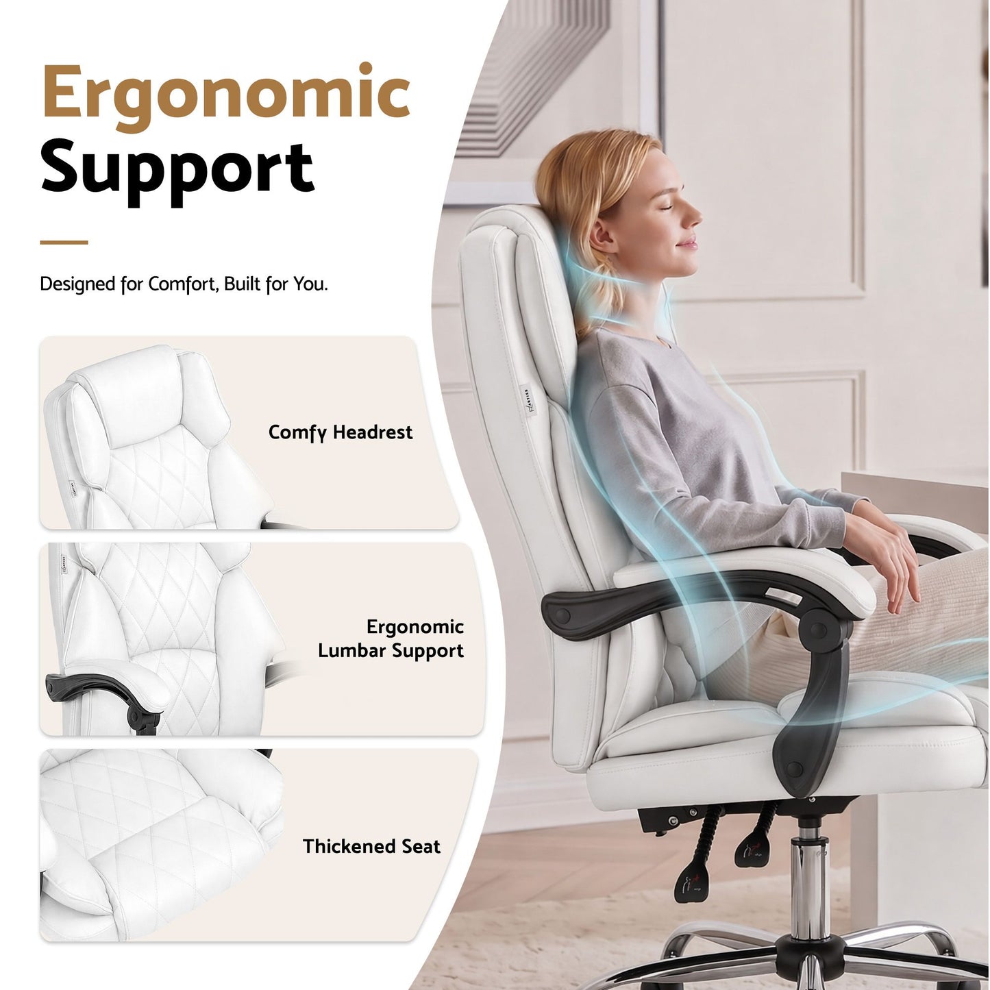 Executive Office Chair Leather Recliner - White