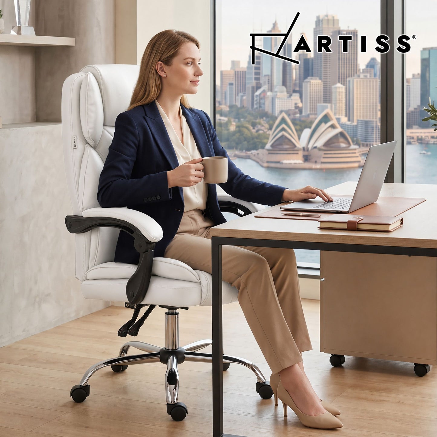 Executive Office Chair Leather Recliner - White
