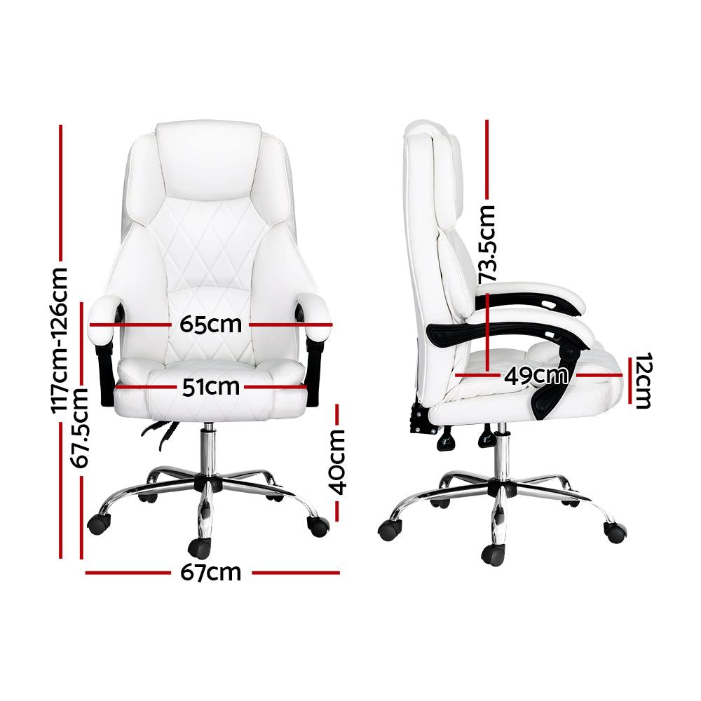 Executive Office Chair Leather Recliner - White