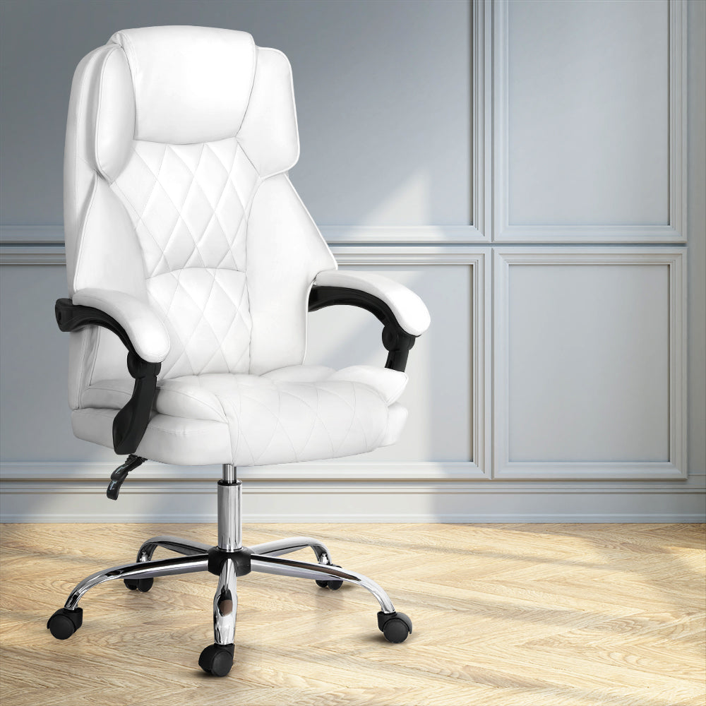 Executive Office Chair Leather Recliner - White