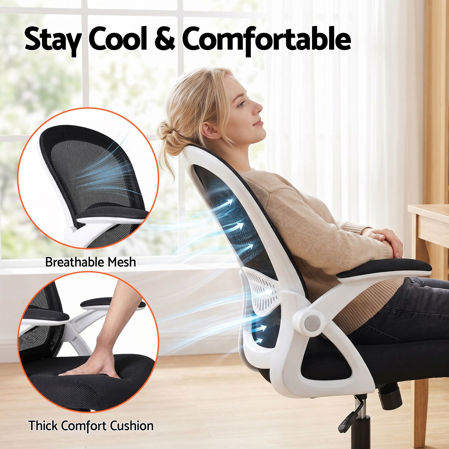 Office Chair Mesh Computer Desk Work Study Gaming Mid Back - Black