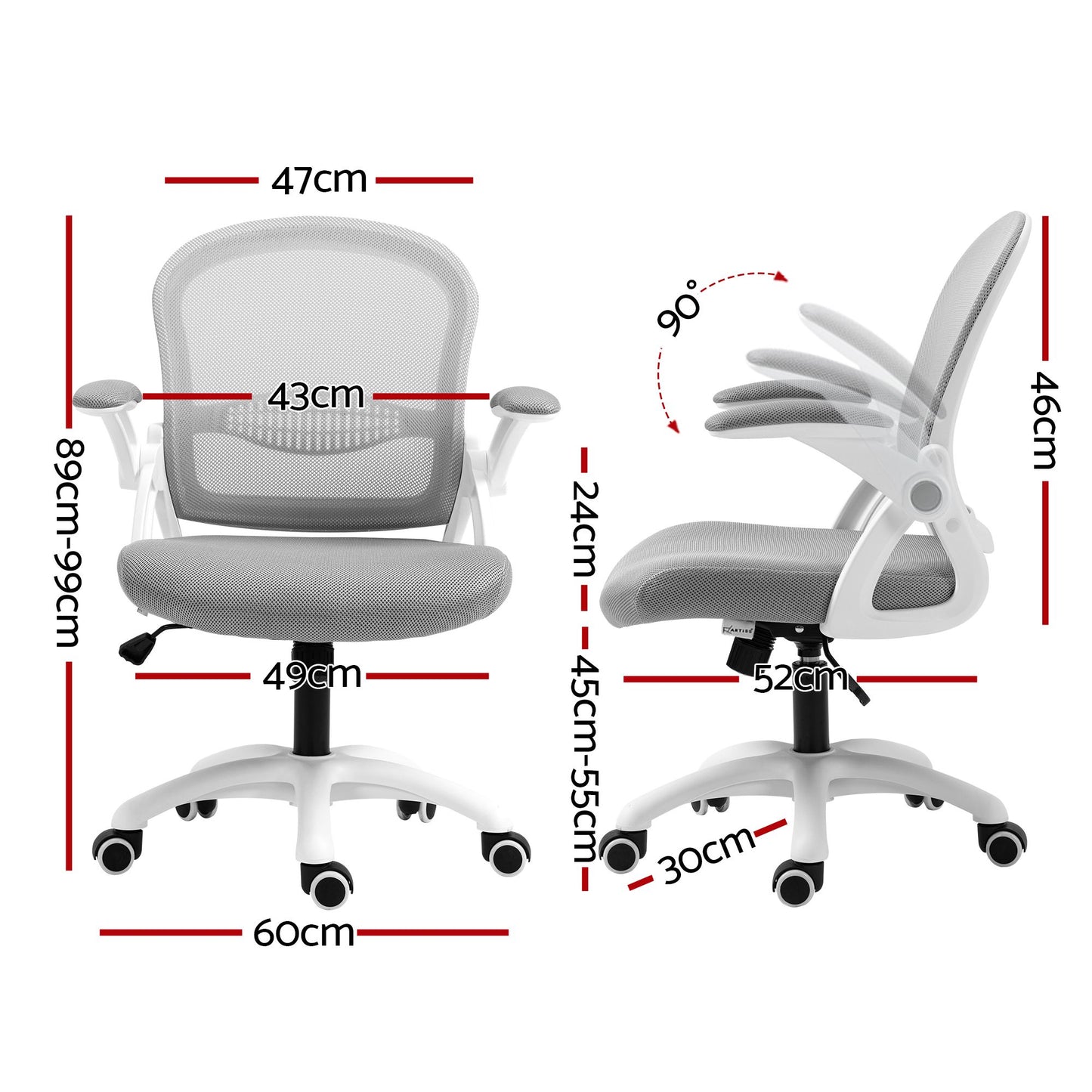 Office Chair Mesh Computer Desk Mid Back Work Home Study - Grey
