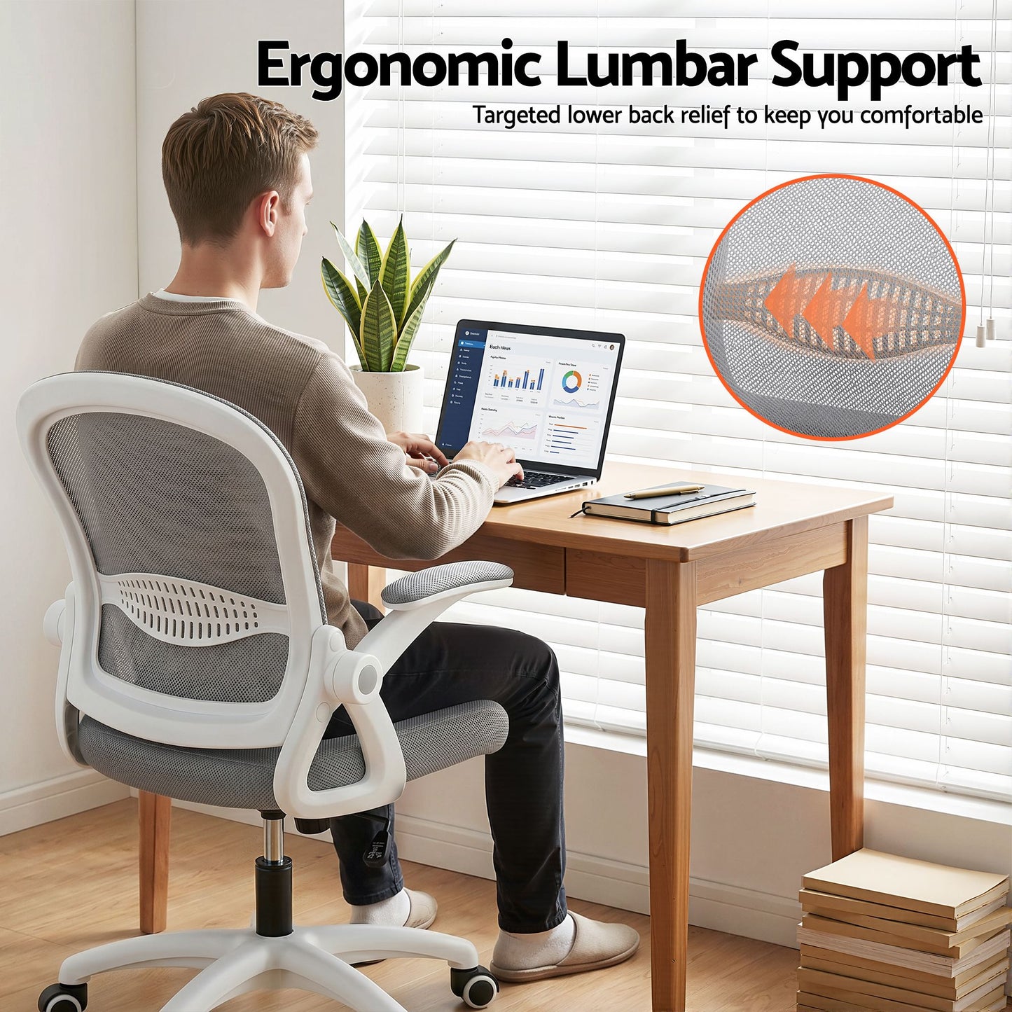 Office Chair Mesh Computer Desk Mid Back Work Home Study - Grey