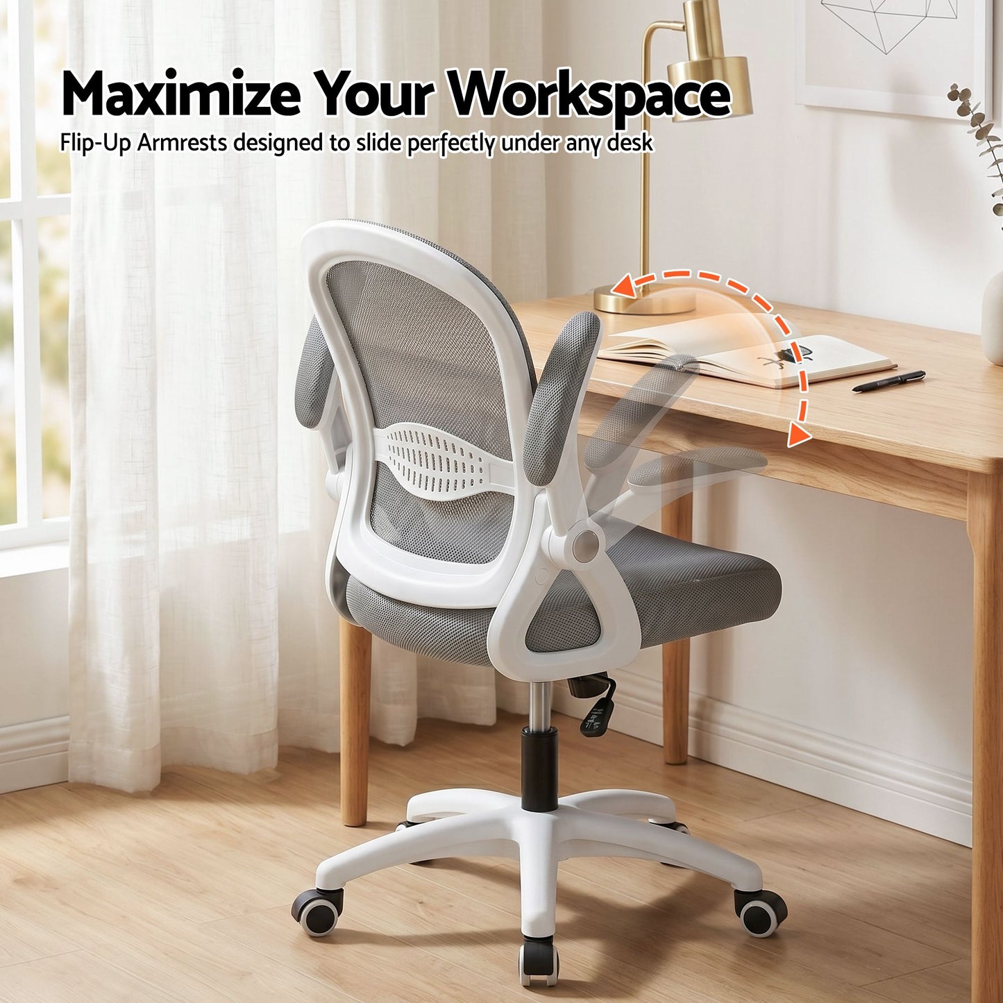 Office Chair Mesh Computer Desk Mid Back Work Home Study - Grey
