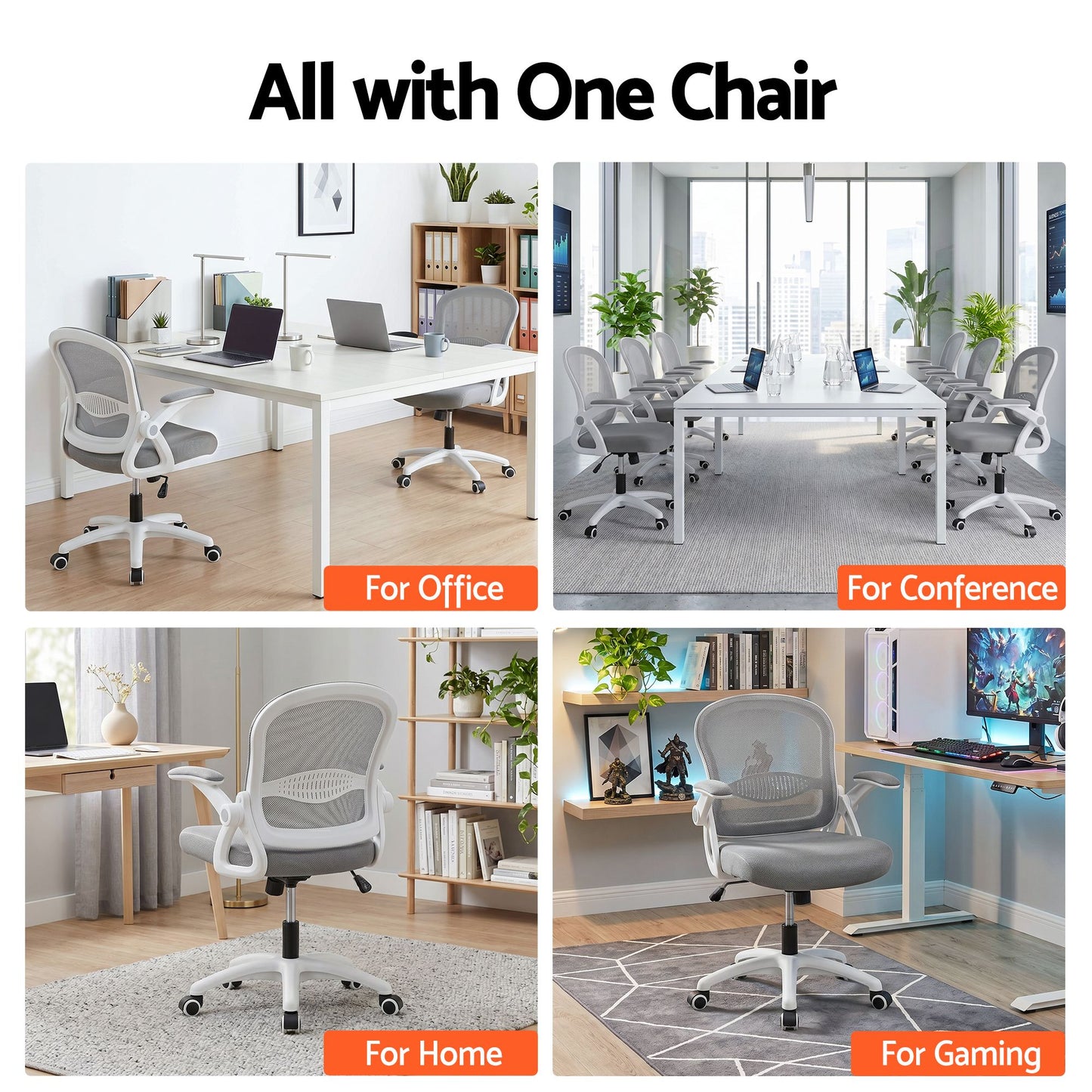 Office Chair Mesh Computer Desk Mid Back Work Home Study - Grey