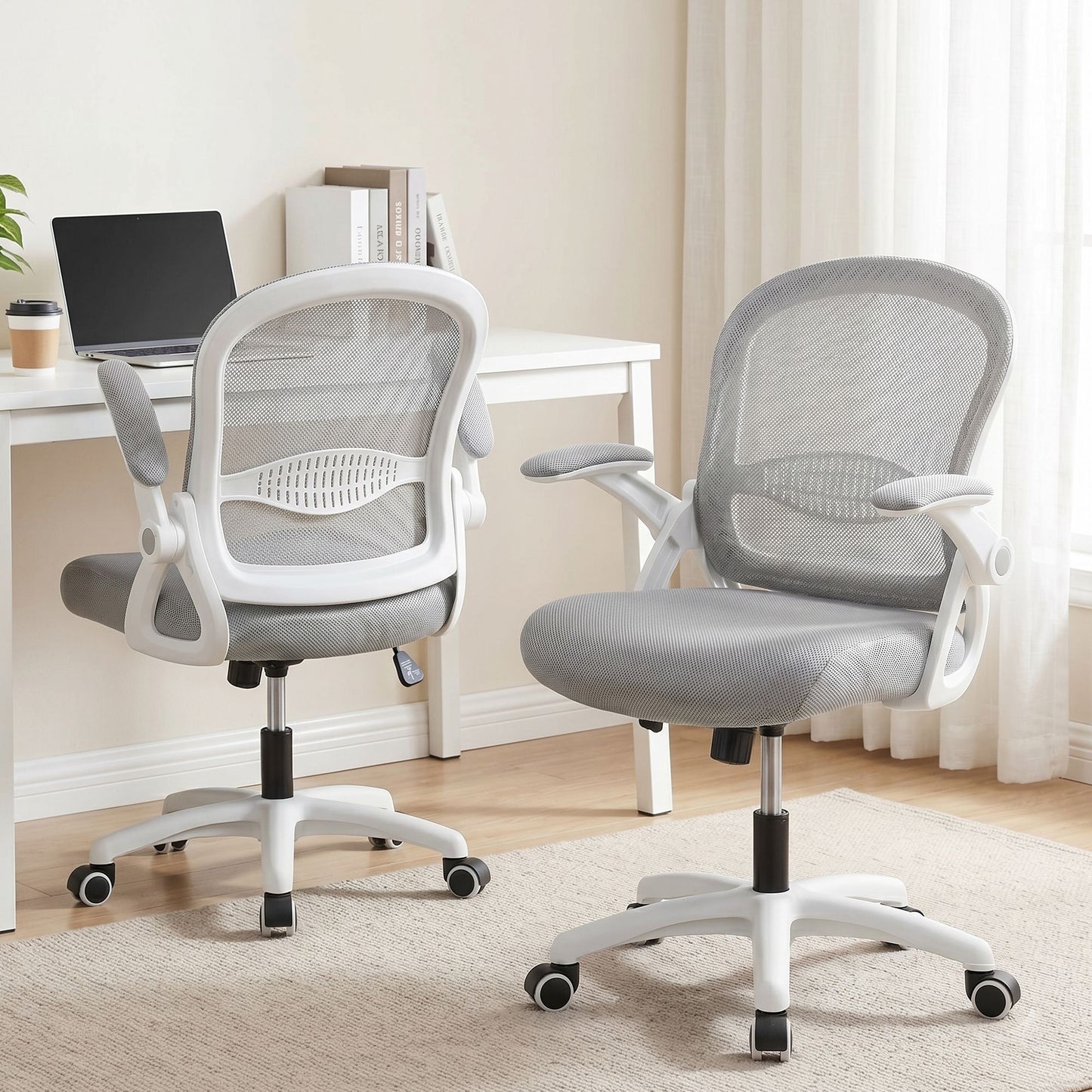Office Chair Mesh Computer Desk Mid Back Work Home Study - Grey