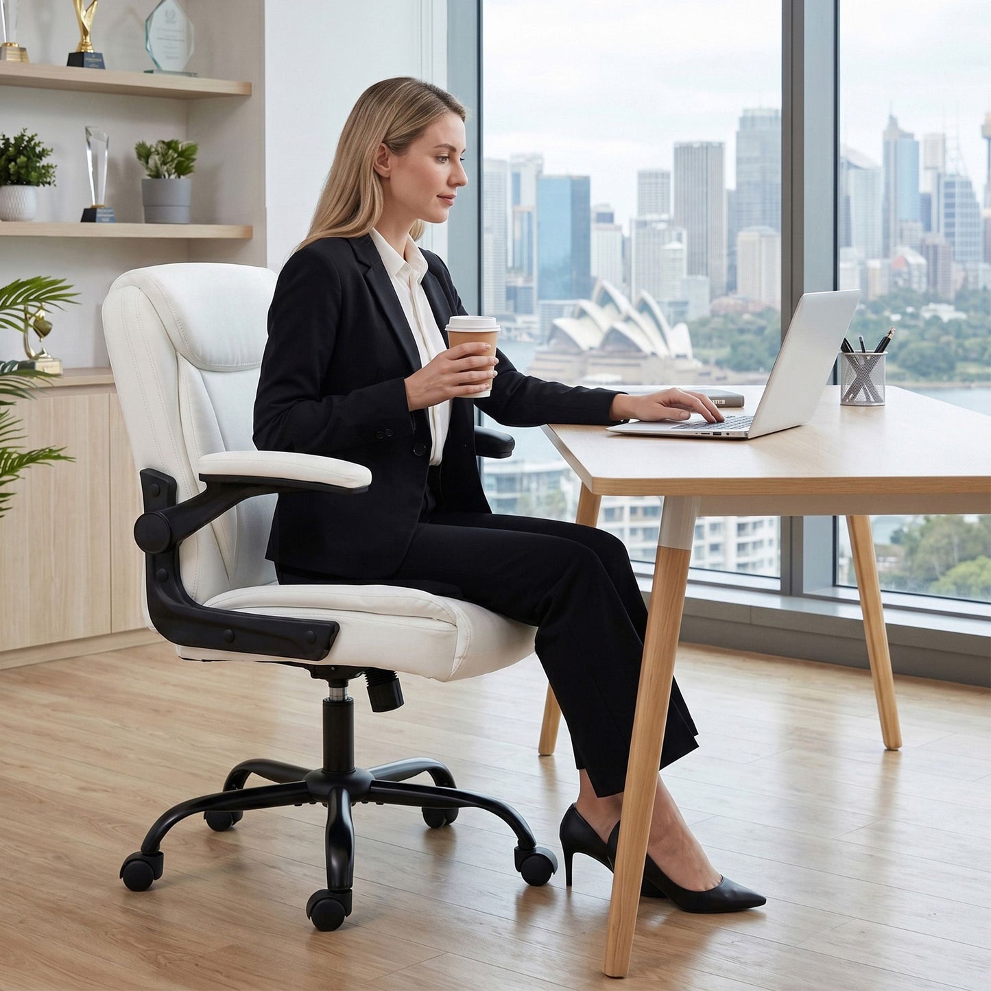 Executive Office Chair Mid Back - White
