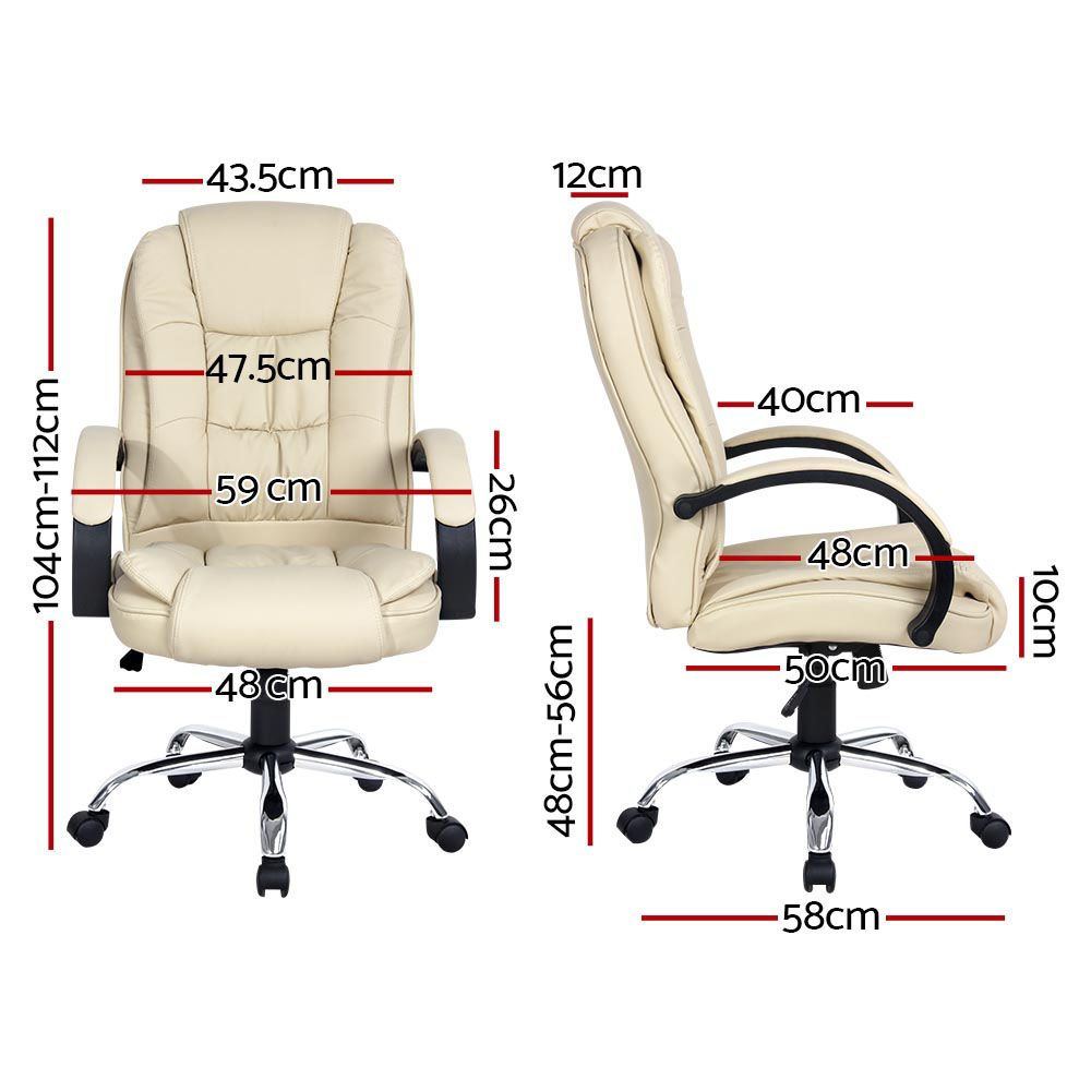Gaming Office Chair Executive Computer Chairs PU Leather Seat - Beige