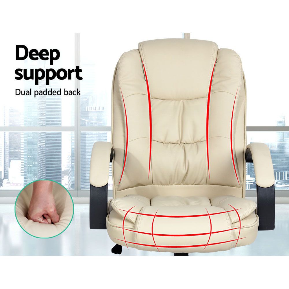 Gaming Office Chair Executive Computer Chairs PU Leather Seat - Beige
