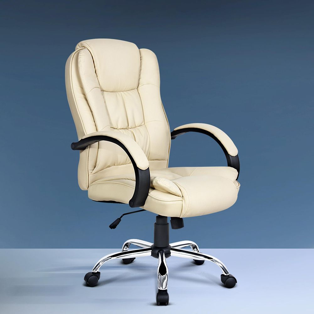 Gaming Office Chair Executive Computer Chairs PU Leather Seat - Beige