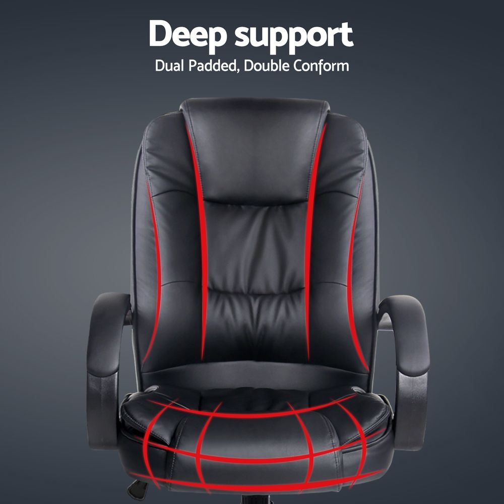 Gaming Office Chair Executive Computer Chairs PU Leather Seating - Black