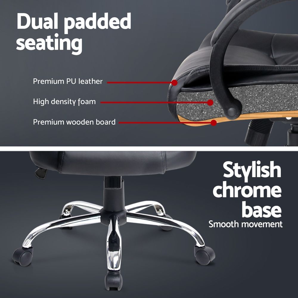 Gaming Office Chair Executive Computer Chairs PU Leather Seating - Black