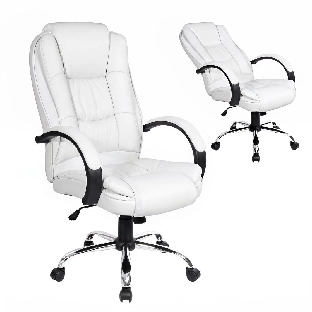Office Gaming Chair Computer Executive PU Leather Seating - White
