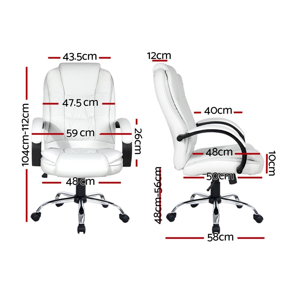 Office Gaming Chair Computer Executive PU Leather Seating - White
