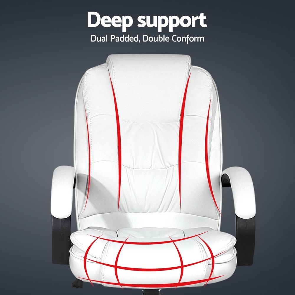 Office Gaming Chair Computer Executive PU Leather Seating - White