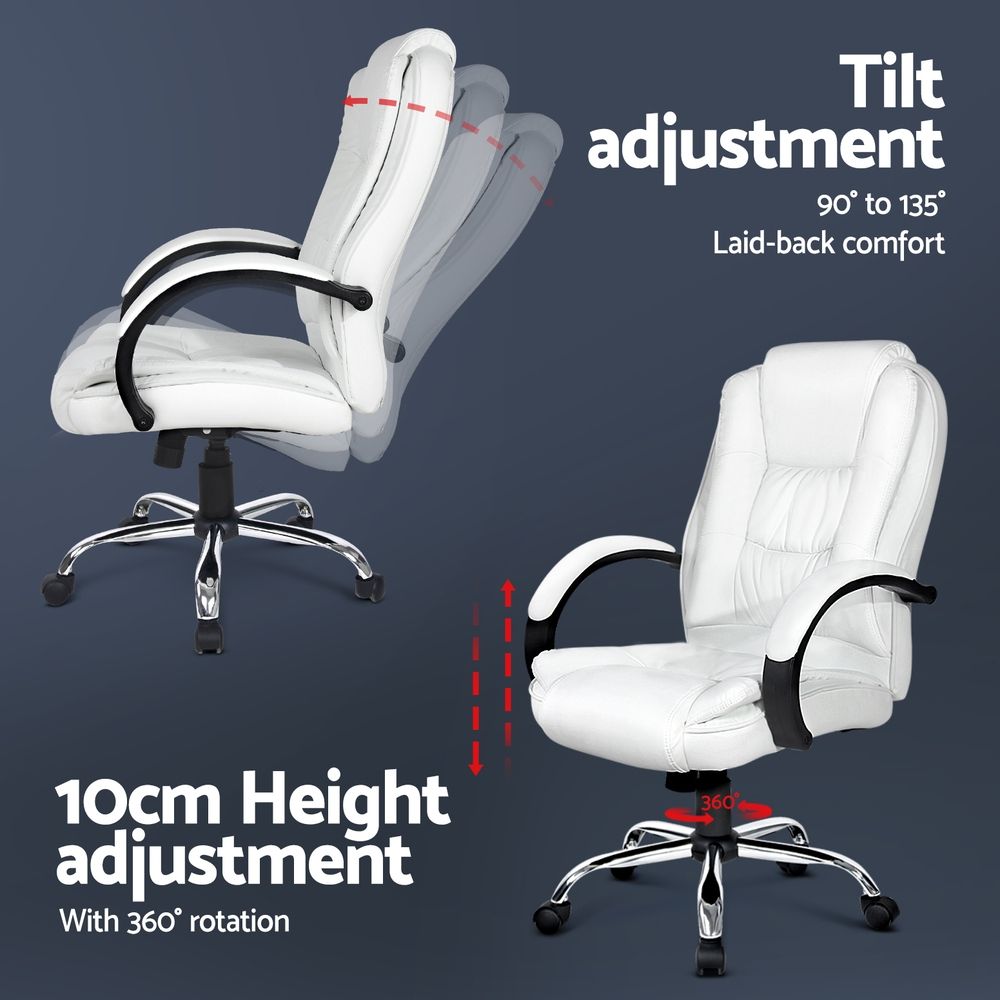 Office Gaming Chair Computer Executive PU Leather Seating - White