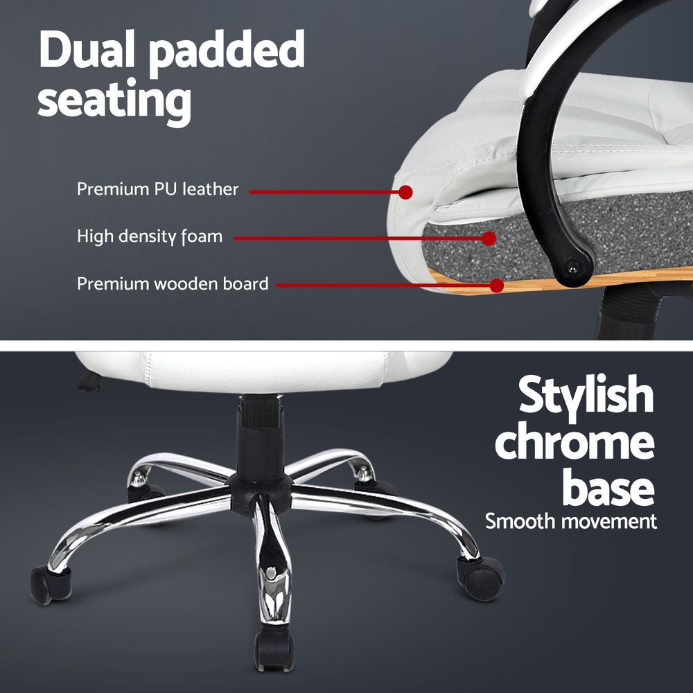 Office Gaming Chair Computer Executive PU Leather Seating - White