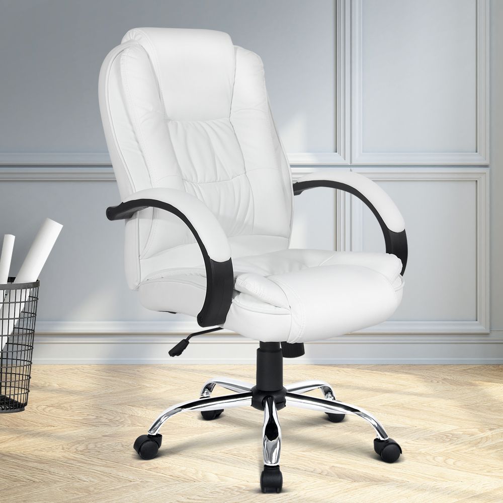 Office Gaming Chair Computer Executive PU Leather Seating - White