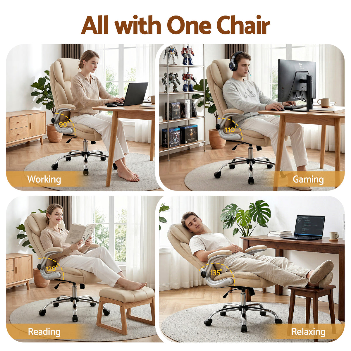 PU Leather Executive Office Desk Chair - Beige