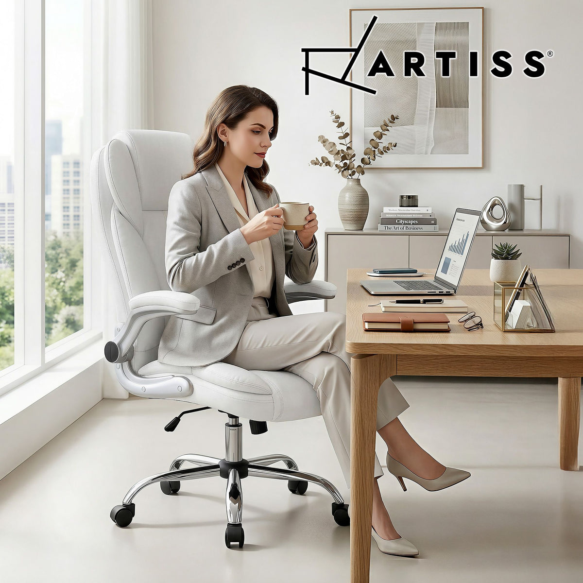 PU Leather Executive Office Desk Chair - White