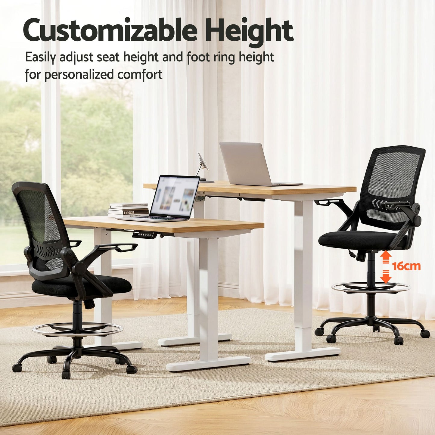 Office Chair Veer Drafting Stool Mesh Chairs Flip Up Armrest Black