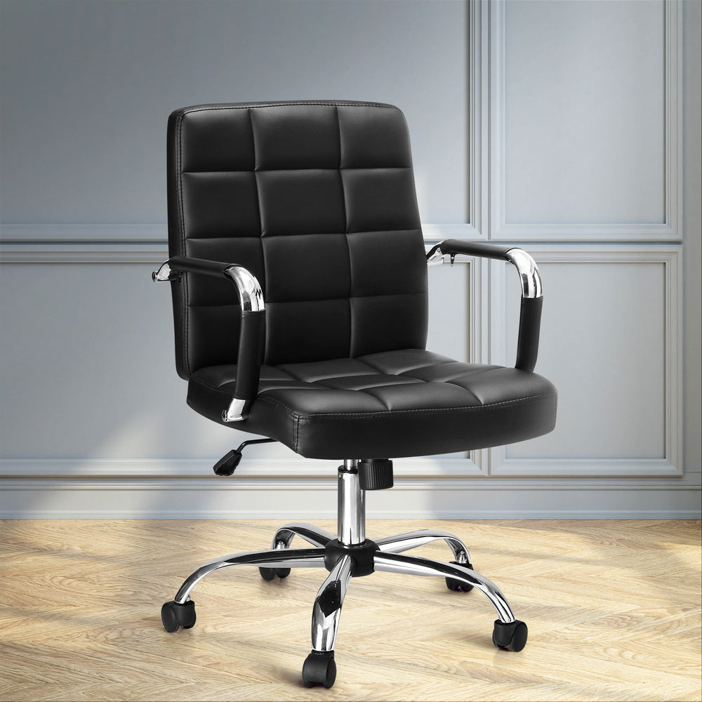 Office Chair PU Leather Mid Back Black