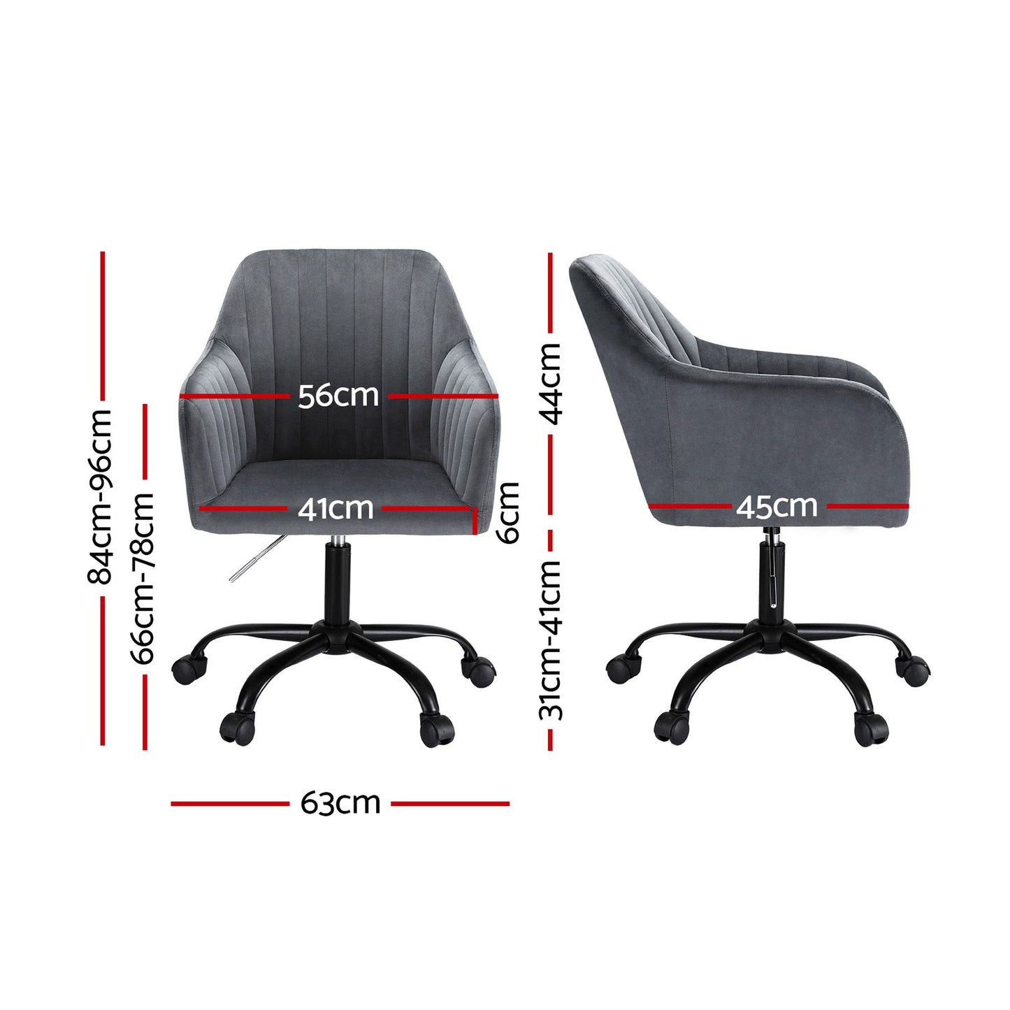 Office Chair Velvet Seat - Dark Grey