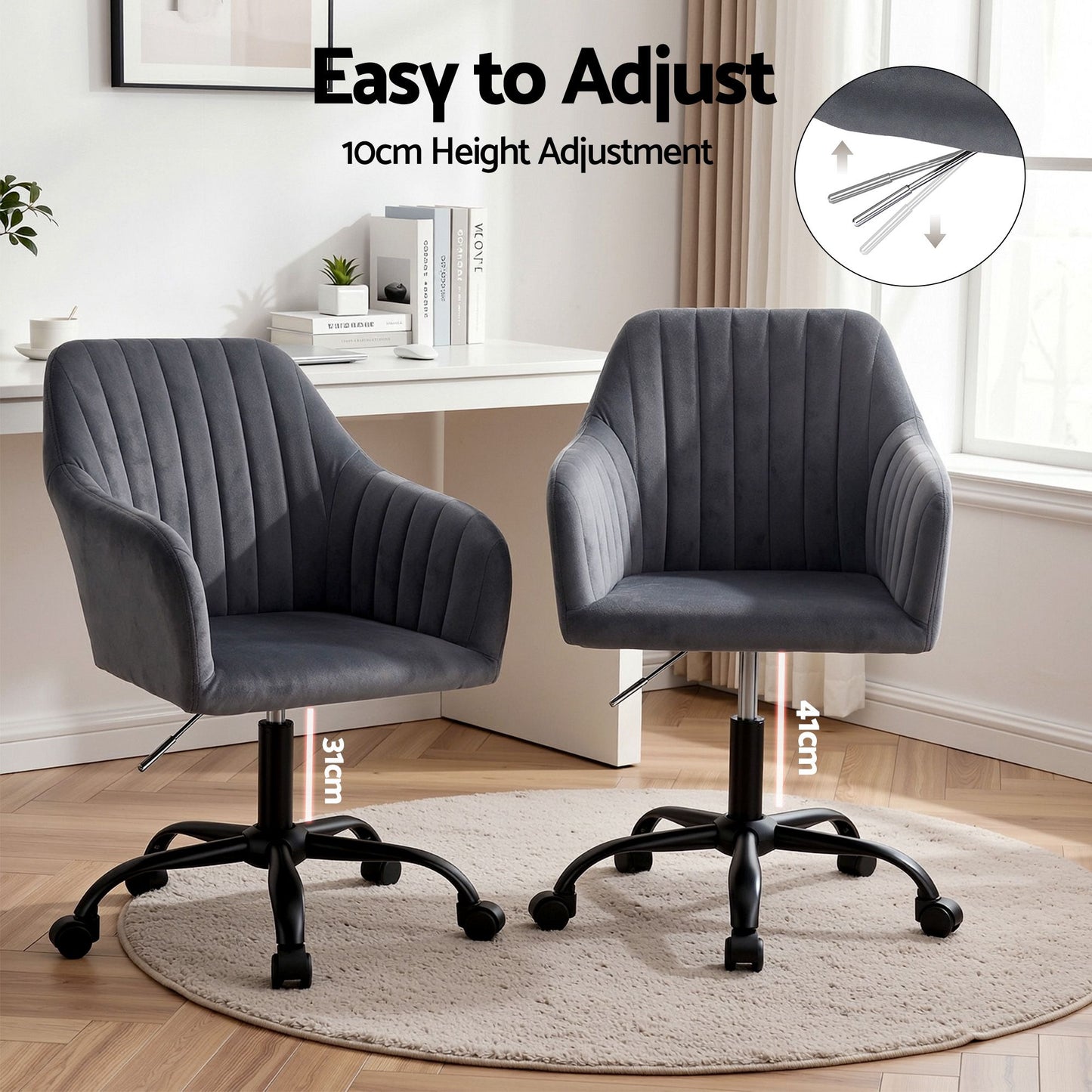 Office Chair Velvet Seat - Dark Grey