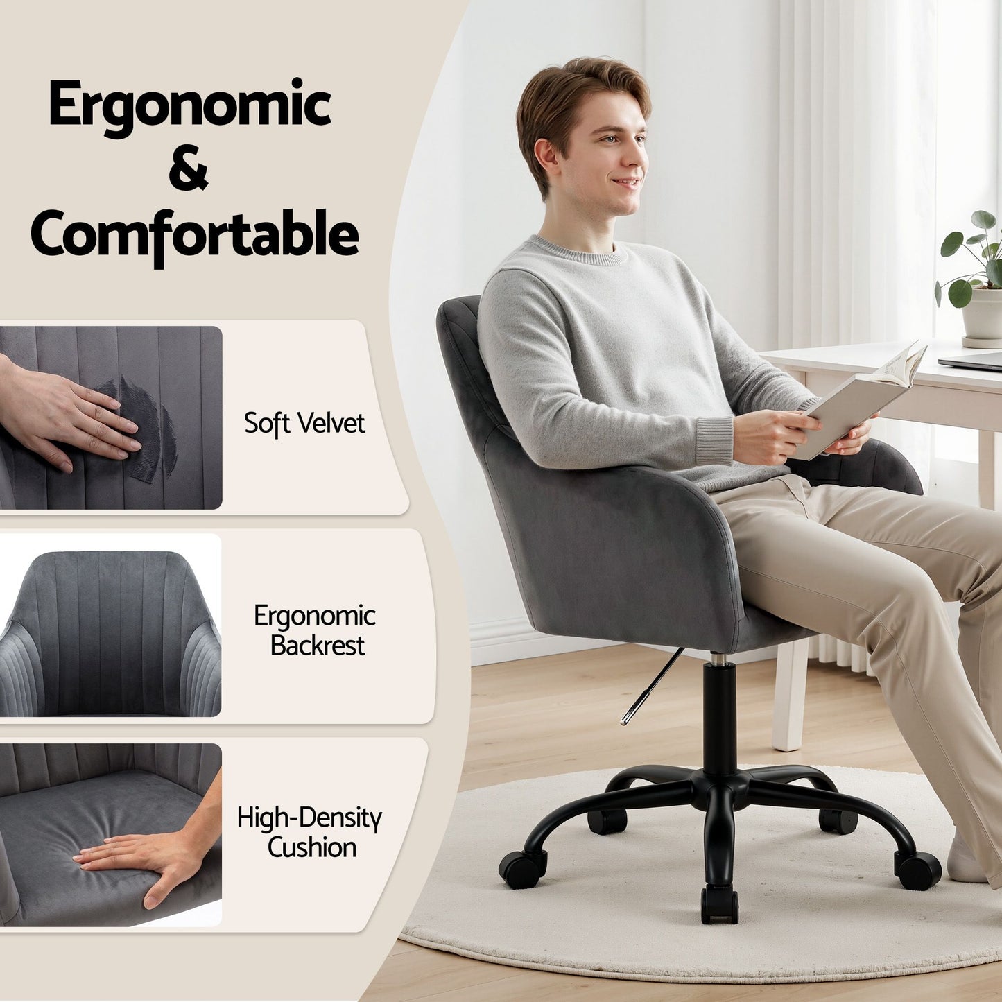 Office Chair Velvet Seat - Dark Grey