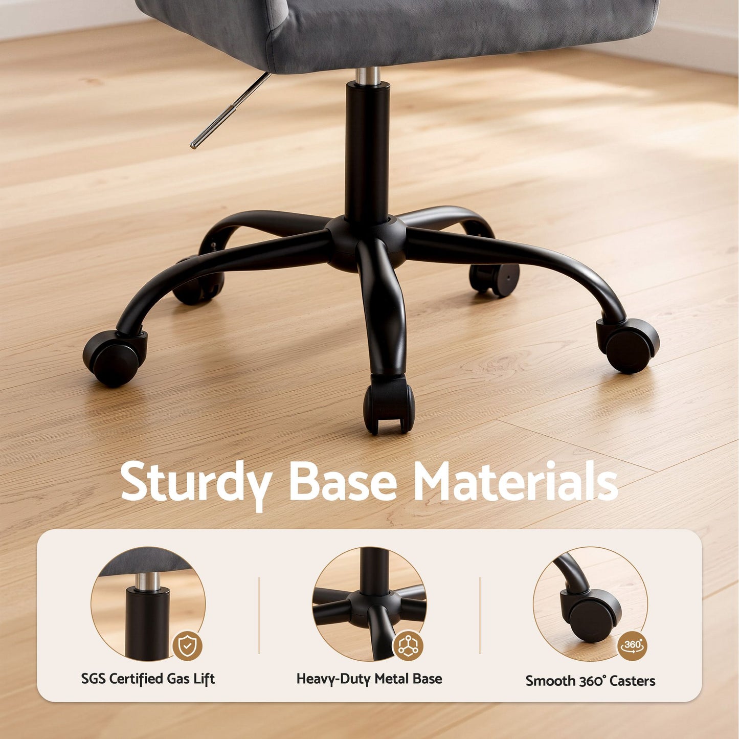Office Chair Velvet Seat - Dark Grey