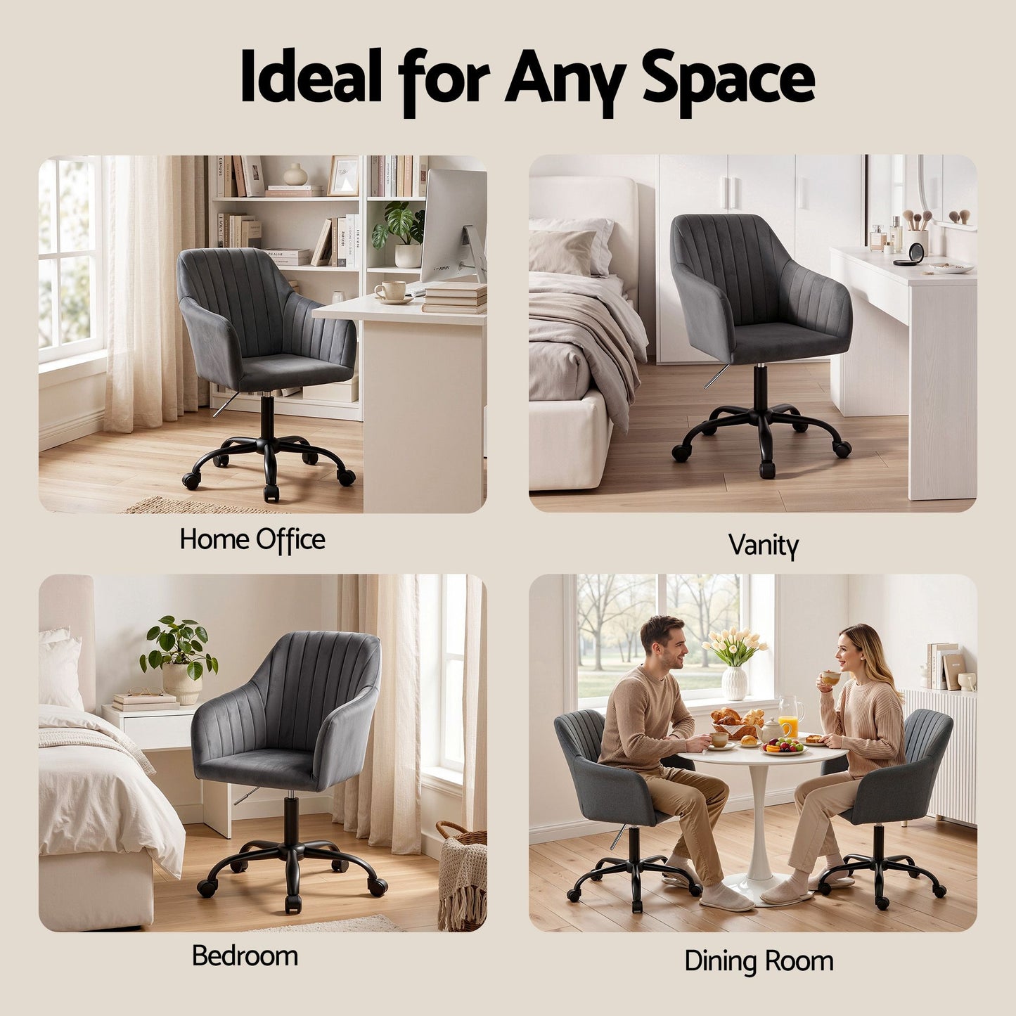 Office Chair Velvet Seat - Dark Grey